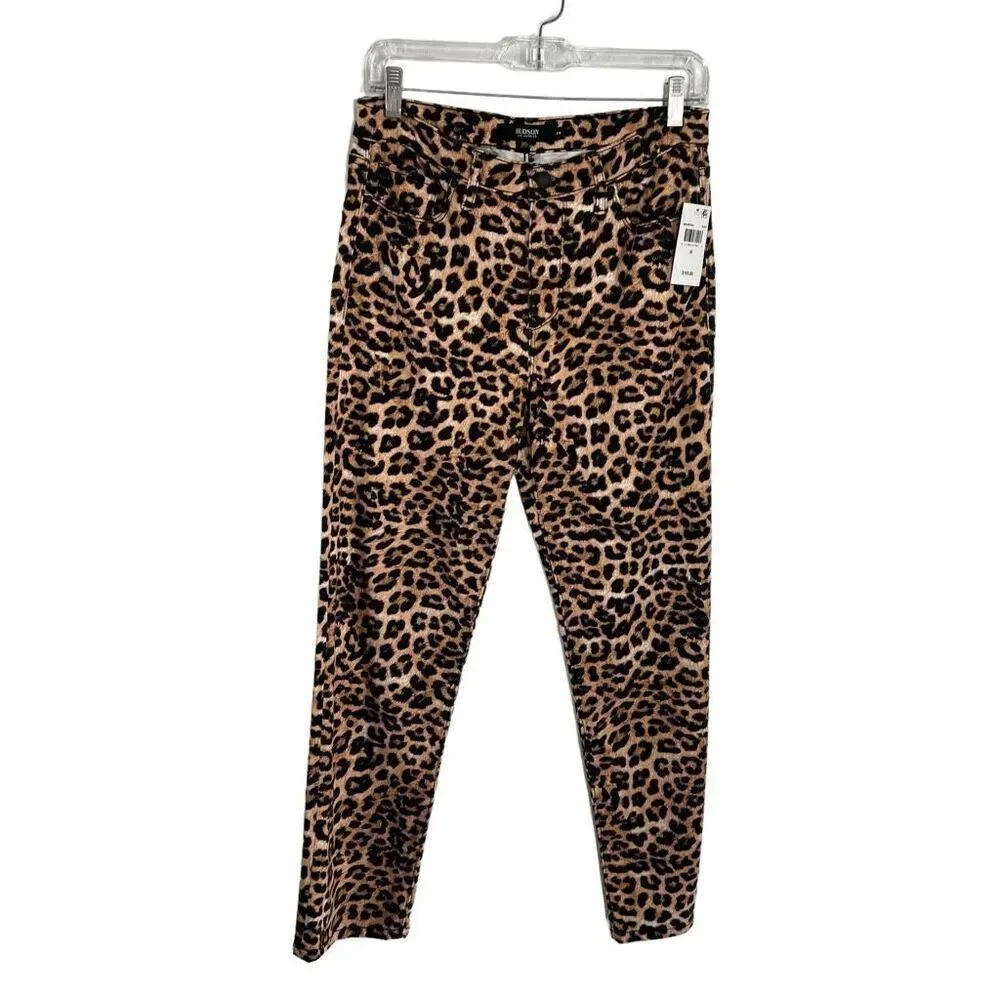 Hudson NWT Women's Nico Mid-Rise Cigarette Leopard Tan Black Straight Pants 29